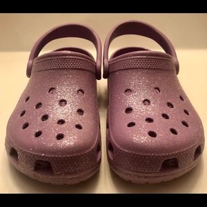 Light Purple Classic Glitter Clog Crocs, Size 6, Excellent preowned condition
